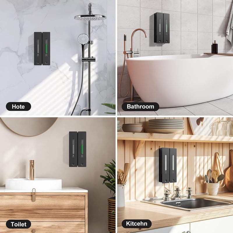 Aeakey Shampoo and Conditioner Dispenser 2-Chamber Wall-Mounted Shower Soap Dispenser, No-Drill Installation, 800ML Capacity, Ideal for Bathrooms - Image 3